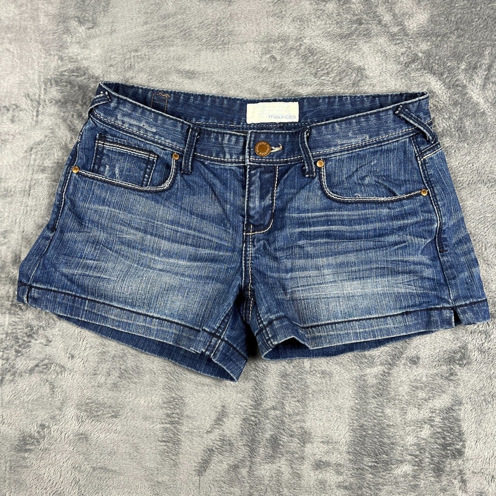 Vintage Maurices Shorts Women 9/10 Blue Whiskered Denim Cotton Stretch Dark Wash